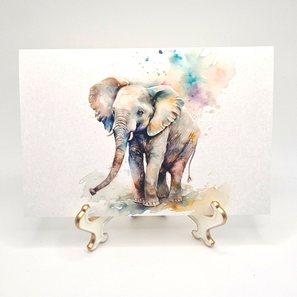 NobleCaptures Other - 4x6 Horizontal Friendly Elephant Watercolor Fantasy Oil Painting Wall Art‎ Print